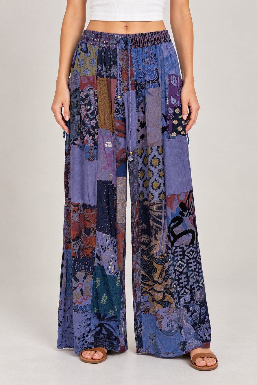 Kantha Patchwork Wide Leg Pants Made In India One Size OS Fits S-XL Boho